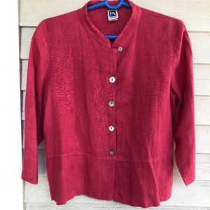 PA COMPANY 100% linen coral shell button 3/4sl top